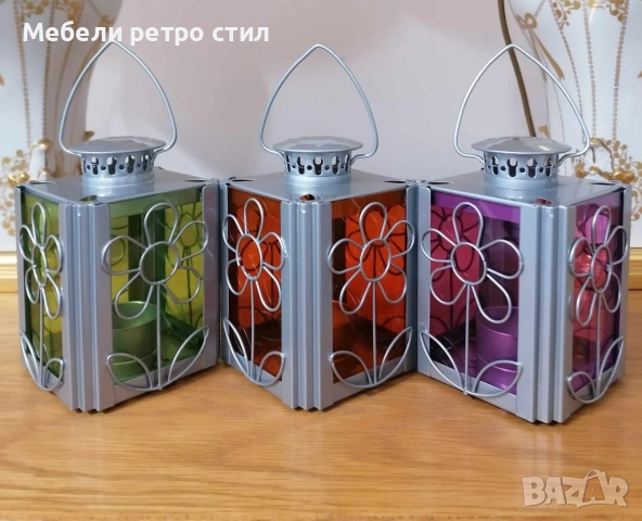 Комплект красиви декоративни фенери''Glaslaternen / Flower/ с флорален дизайн от стъкло и метал., снимка 3 - Декорация за дома - 51935697
