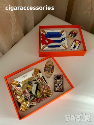 Луксозен подаръчен комплект за пури – пепелник, запалка и резачка, снимка 10 - Запалки - 53028087
