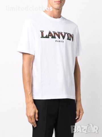 LANVIN White Embroidered Logo Мъжка Тениска size S, снимка 3 - Тениски - 37170551