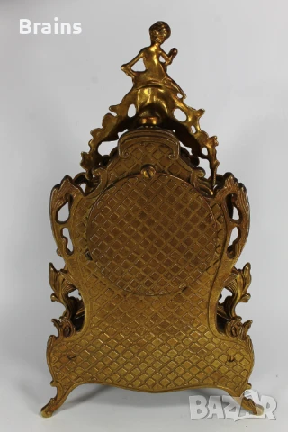 Немски Каминен Механичен Часовник Месингов С Орнаменти, снимка 8 - Антикварни и старинни предмети - 51394258