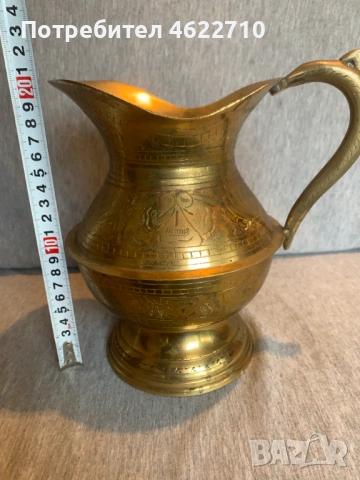 стара  гравирана месингова  кана , снимка 3 - Антикварни и старинни предмети - 53584585