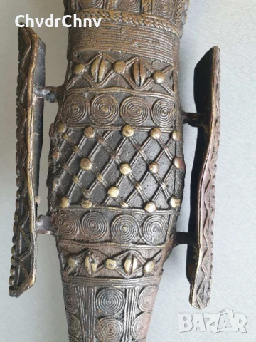 Голям бронзов кинжал-кама с кания/стар африкански ритуален нож 46см, снимка 9 - Антикварни и старинни предмети - 50352286