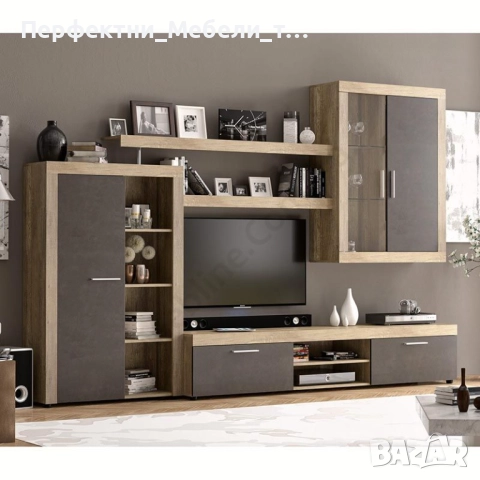 Дълга функционална секция с тв място 293см./вис. 200см. -дъб крафт табако и антрацит-налична