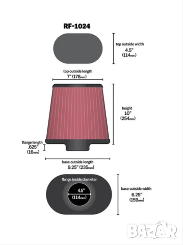 Конусен филтър К&N 114мм, снимка 3 - Аксесоари и консумативи - 51364244