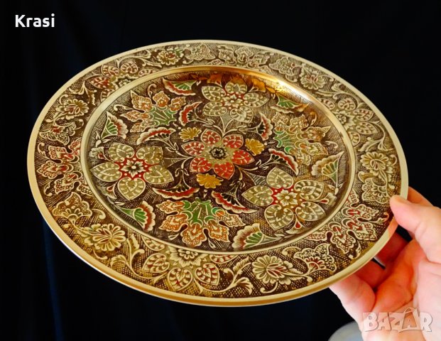 Бронзов поднос,плато цветен клетъчен емайл. , снимка 6 - Антикварни и старинни предмети - 26984541