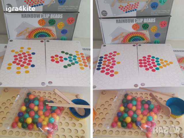 Rainbow wooden clip beads мултифункционална игра с мъфини, топчета и шаблони от дърво , снимка 7 - Образователни игри - 37478078