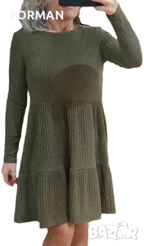 Рокля на волани в цвят каки, снимка 1