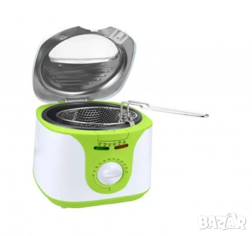 Фритюрник Voltz, 2 литра, 1300W, 80-190 C, Незалепващ съд, Бял/зелен 2 ГОДИНИ ГАРАНЦИЯ