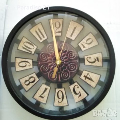Стенен дървен часовник, 25 см, бял и кафяв, снимка 2 - Стенни часовници - 43147965