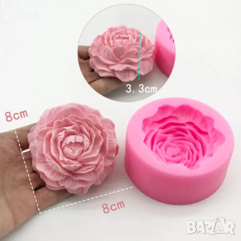 Голям цъфнал Божур цвете силиконов молд форма декорация торта фондан шоколад гипс, снимка 10 - Форми - 38047550