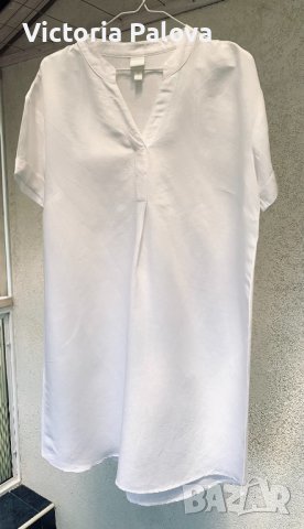 Удобна бяла рокля-туника лен и вискоза, снимка 3 - Рокли - 37195212