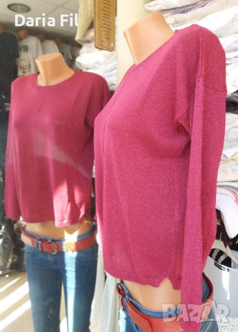 ИЗКЛЮЧИТЕЛНО КРАСИВА блуза в цвят малина с фина бляскава нишка в тъканта, снимка 3 - Тениски - 40380012