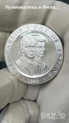 Сребърна монета Испания 2000 песети 1990 година, снимка 2 - Нумизматика и бонистика - 52704962