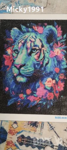 Диамантен гоблен цветен тигър /завършен/, снимка 3 - Гоблени - 50100516