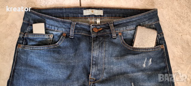 zara man skinny fit размер 32 мъжки дънки слим скини вталени леко ластични тъмо сини, снимка 6 - Дънки - 40470053