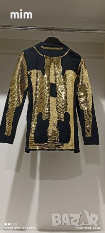 Памучна блуза със златни мъниста, снимка 1 - Блузи с дълъг ръкав и пуловери - 44088560