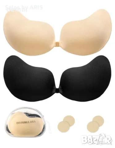 Лепящ се повдигащ сутиен в бежово и черно, 2бр в комплект