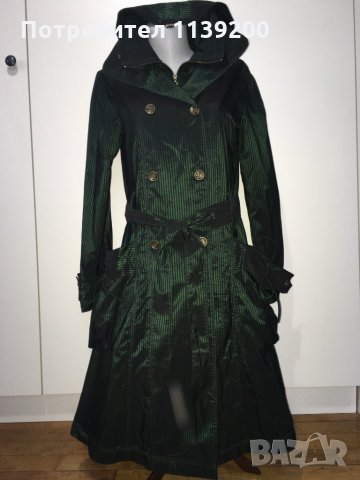 Френски нов бутиков шлифер тренч L Clara Couture зелен черно райе