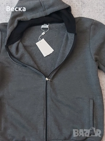 Мъжки ватиран суичър с качулка – 3XL, тъмно сив