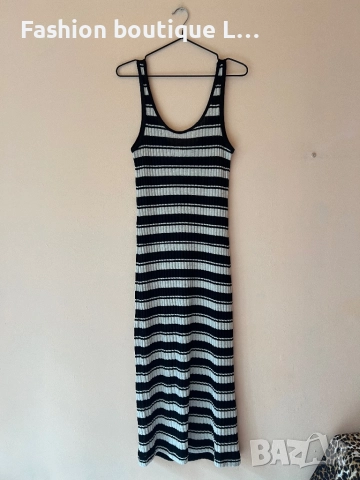 H&M Дълга рипсена рокля на черно/бежово райе с малка цепка отзад XS по етикет,но по-скоро е S / M 🖤