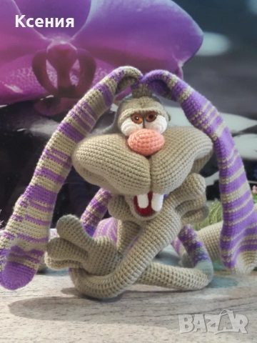 Плетена играчка Заек-Крези КЕКС, Ръчно изработена, Перфектен подарък, снимка 8 - Плюшени играчки - 52062325
