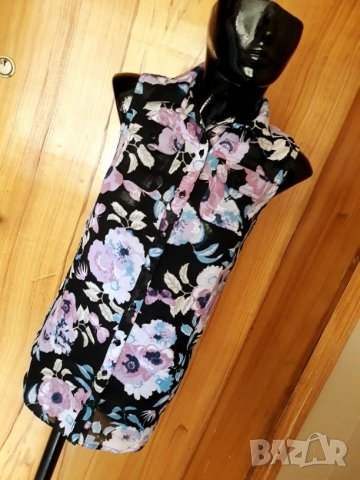 H&M Черна риза туника на лилави цветя от шифон С 