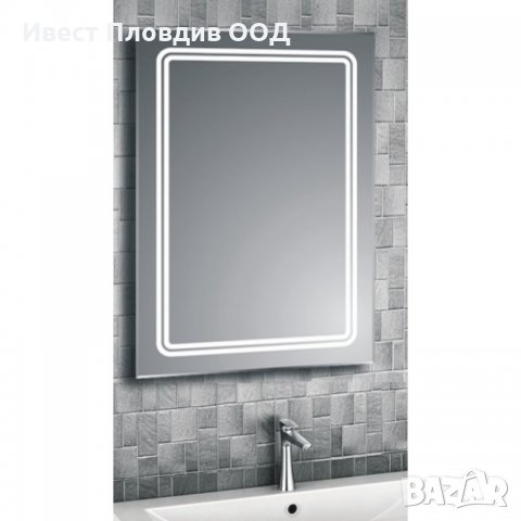 Огледало за баня 70х50см с вградено LED осветление, часовник, нагревател, снимка 3 - Огледала - 27505897