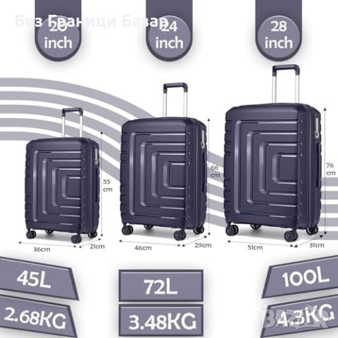 Нов комплект от 3 броя Водоустойчиви и стилни куфари за пътуване Разширяващи, снимка 2 - Куфари - 43195556