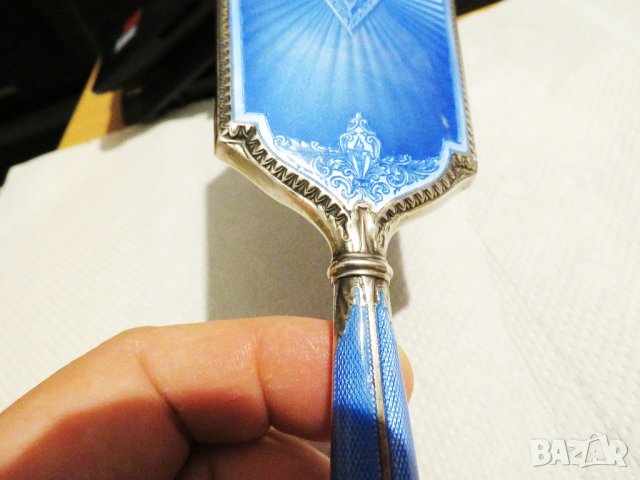 Старинно английско сребърно аристократично огледало с емайл  Birmingham England 1773-1924 г сребро, снимка 4 - Други - 32624416