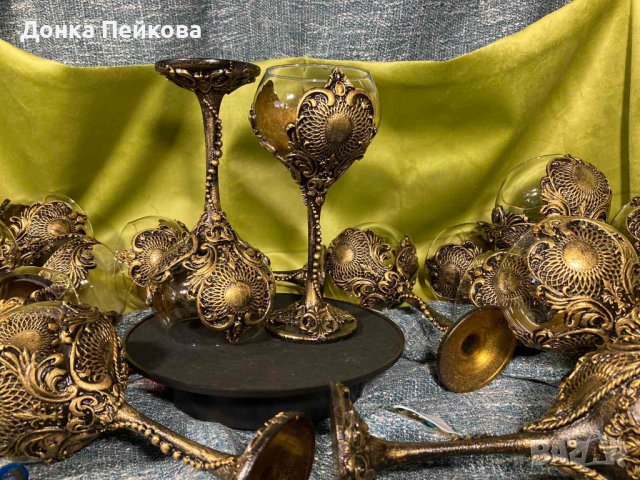 Сет за вино от 6 чаши и декантер в злато или сребро, снимка 3 - Декорация за дома - 40826907