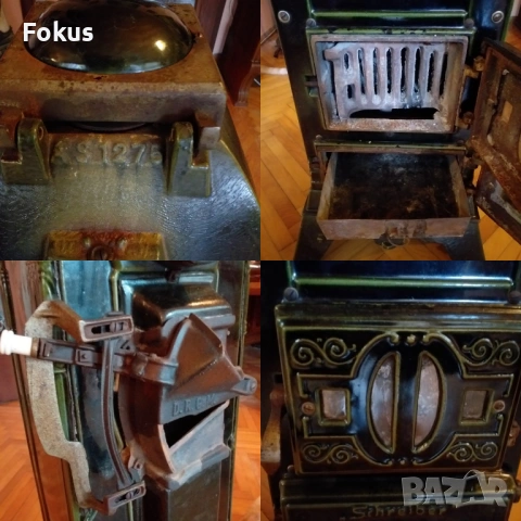 СТАРА ЧУГУНЕНА КАХЛЕНА ПЕЧКА СЪС ЗЕЛЕН ЕМАЙЛ ТОП СЪСТОЯНИЕ, снимка 4 - Антикварни и старинни предмети - 53524685