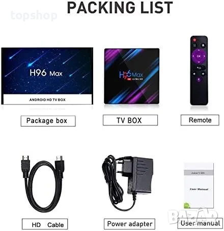 НОВ тв бокс на БЪЛГАРСКИ H96Max WiFi 100M, 2GB RAM 16GB ROM Quad Core 64bit Cortex A53 2.4GHz..., снимка 6 - Плейъри, домашно кино, прожектори - 50493357