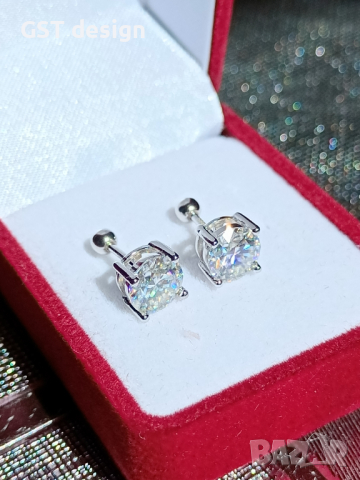 Уникални Топ Фенси Д Мойсанит Диамант Брилянтин обеци Moissanite Diamond , снимка 1