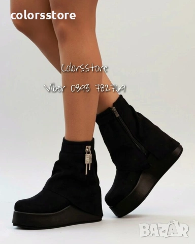 Боти на платформа - черен велур - DHG55 