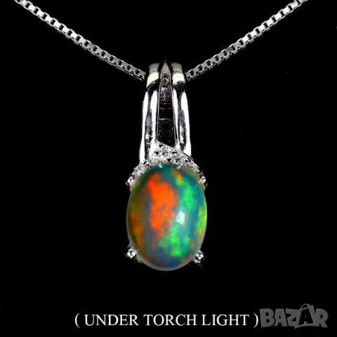 925 сребърно колие с огнен опал 8х6мм, подходящо за подарък V20, снимка 1