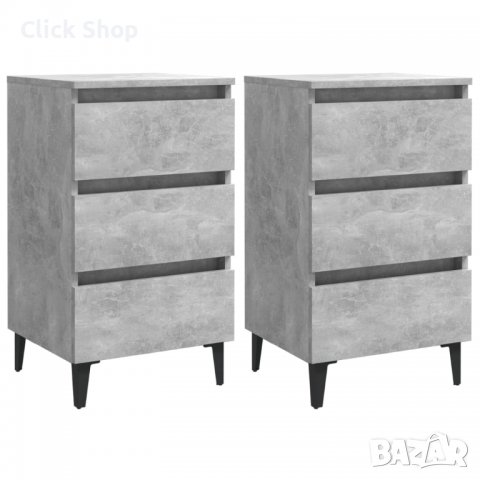Нощни шкафчета с метални крака, 2 бр, бетонно сиви, 40x35x69 см, снимка 1