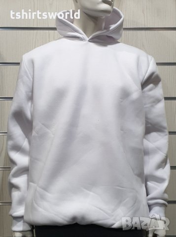 Нов мъжки бял суичър с качулка и джобчета, снимка 2 - Суичъри - 34732096