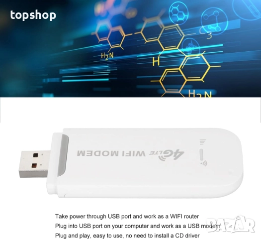 Нов 4G LTE USB модем донгъл със слот за SIM карта, мобилен рутер, точка за достъп за телефон, компют, снимка 4 - Друга електроника - 52618076
