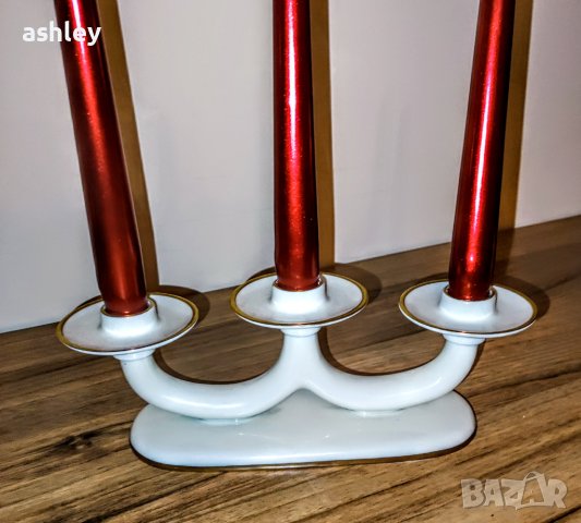 Немски прекрасен порцеланов свещник за три свещи, снимка 8 - Колекции - 43127817