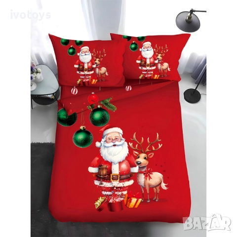 Двулицево коледно спално бельо, размер за приста (реално изображение), 4 части - WS17365