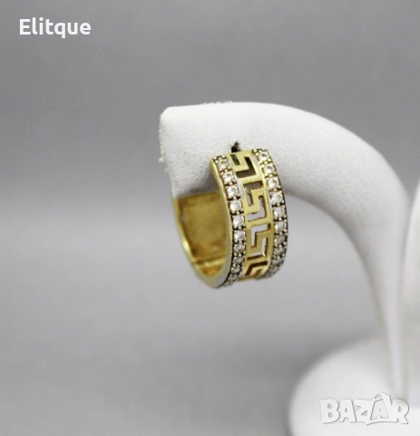 Обеци с изрязана гръцка шарка и циркони, снимка 2 - Обеци - 52895448