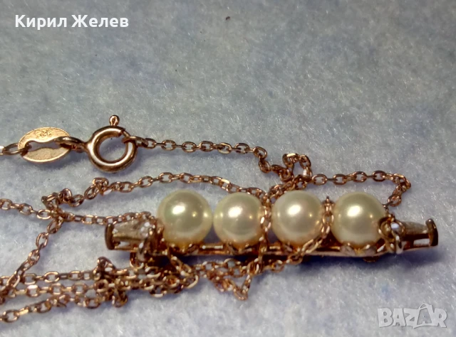 ПОЗЛАТЕНО ПЕРЛЕНО СРЕБЪРНО КОЛИЕ СРЕБРО 925 с ЖЪЛТА ПОЗЛАТА НАТУРАЛНИ БЕЛИ ПЕРЛИ и ЦИРКОНИ 44065, снимка 10 - Колиета, медальони, синджири - 50489254