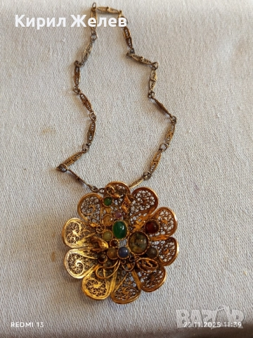 ВИНТИДЖ ФИЛИГРАННО КОЛИЕ ЦВЕТЕ с ЦВЕТНИ КАМЪНИ АХАТ УНИКАТ 34796