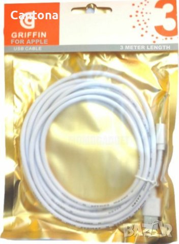 Griffin lighting гумиран кабел за iPhone, iPad - 3 метра, снимка 2 - Аксесоари за Apple - 40419336