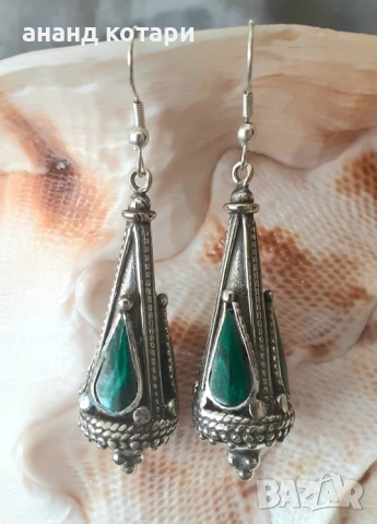 Висящи обеци от Тибет - тюркоаз, лазурит, малахит, снимка 4 - Обеци - 39148038