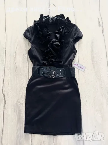 Елегантна черна рокля с колан