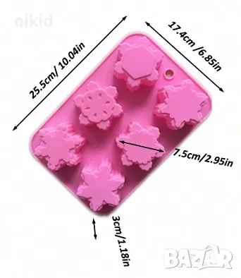 3 вид 6 различни големи Снежинки снежинка дълбок силиконов молд форма за гипс сапун калъп свещ, снимка 4 - Форми - 47768026