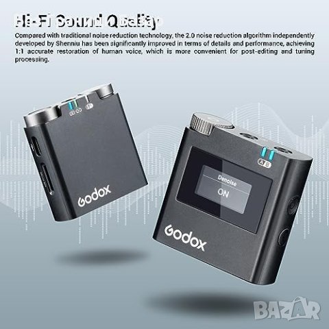 Нов GODOX Virso M2 Лаважен Микрофон с Шумоподтискане за видео влог, снимка 2 - Микрофони - 43064492