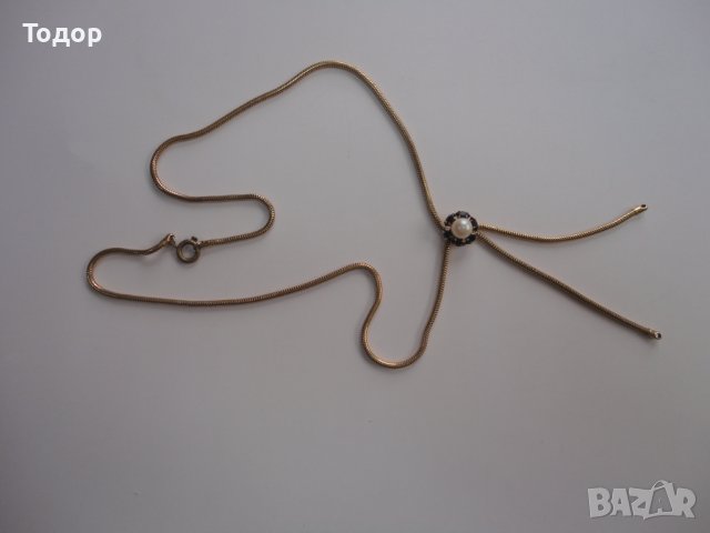 Позлатено колие с камъни и перла , снимка 4 - Колиета, медальони, синджири - 43215281