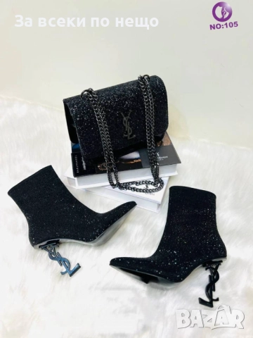 Yves Saint Laurent Дамски Черни Кожени Зимни Боти На Ток - 2 Цвята на Тока Код SK206, снимка 2 - Дамски боти - 52591317